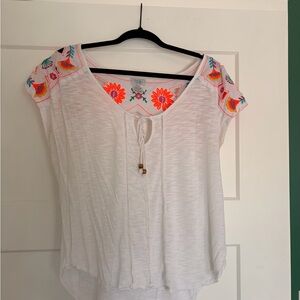 Tobi White Blouse with Colorful Embroidery
